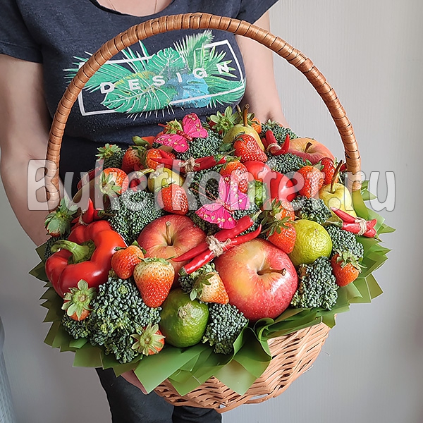 #722 Корзина с фруктами и цветами